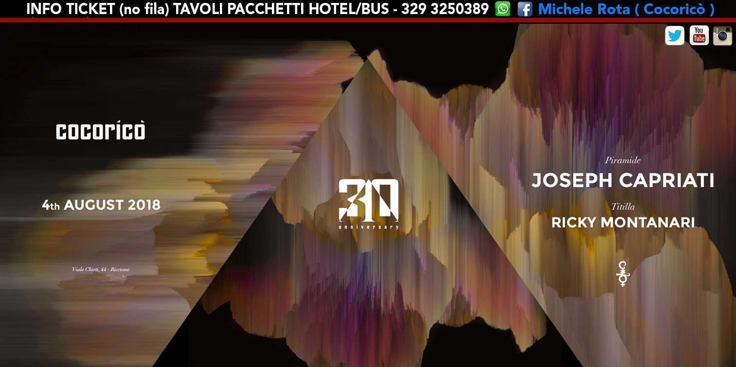 Joseph Caprtiati Cocorico 04 Agosto 2018 Ticket Tavoli Pacchetti Hotel